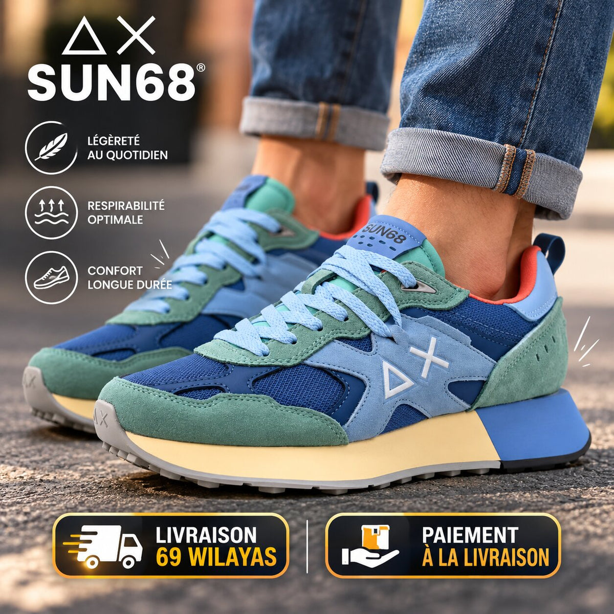 SUN68 Jaki Outdoor Sneakers, Aqua