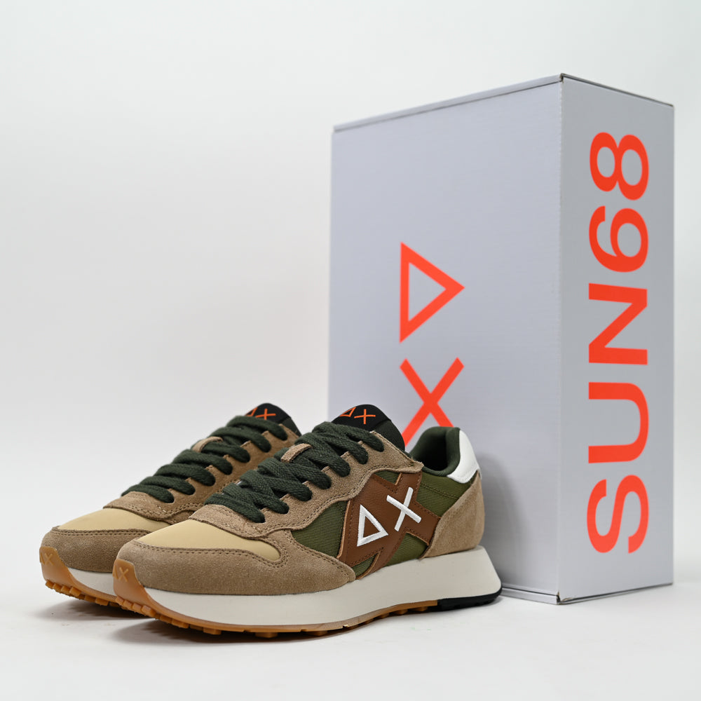 SUN68 Jaki Bicolor Sneakers, Beige/Green/Brown