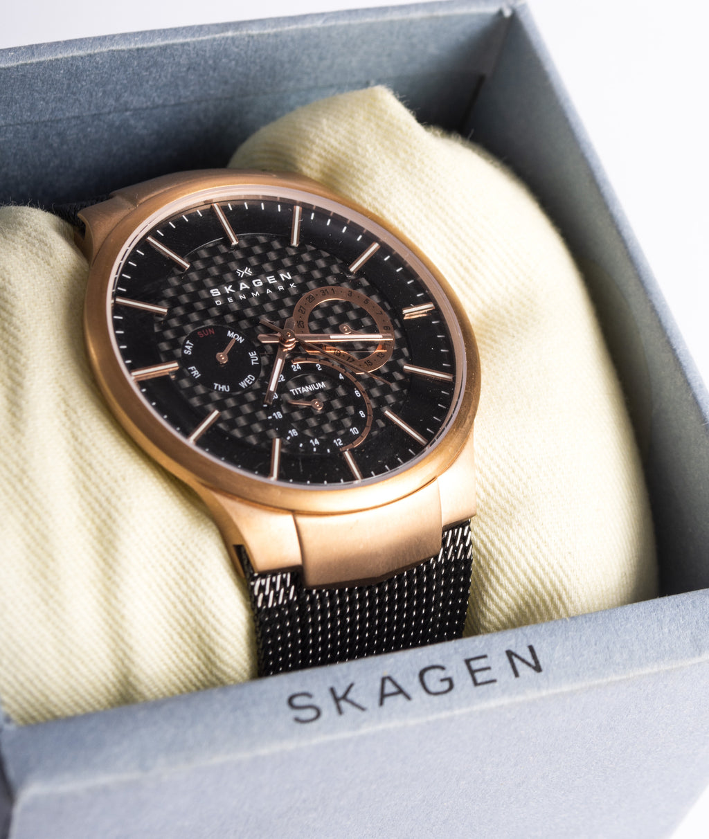 Skagen Men's 809XLTRB Titanium Collection Multifunction Black Mesh Titanium Watch