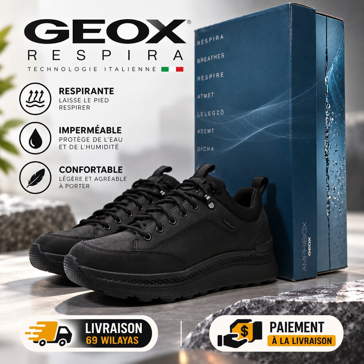Geox Spherica Actif X2 Sneakers, Black