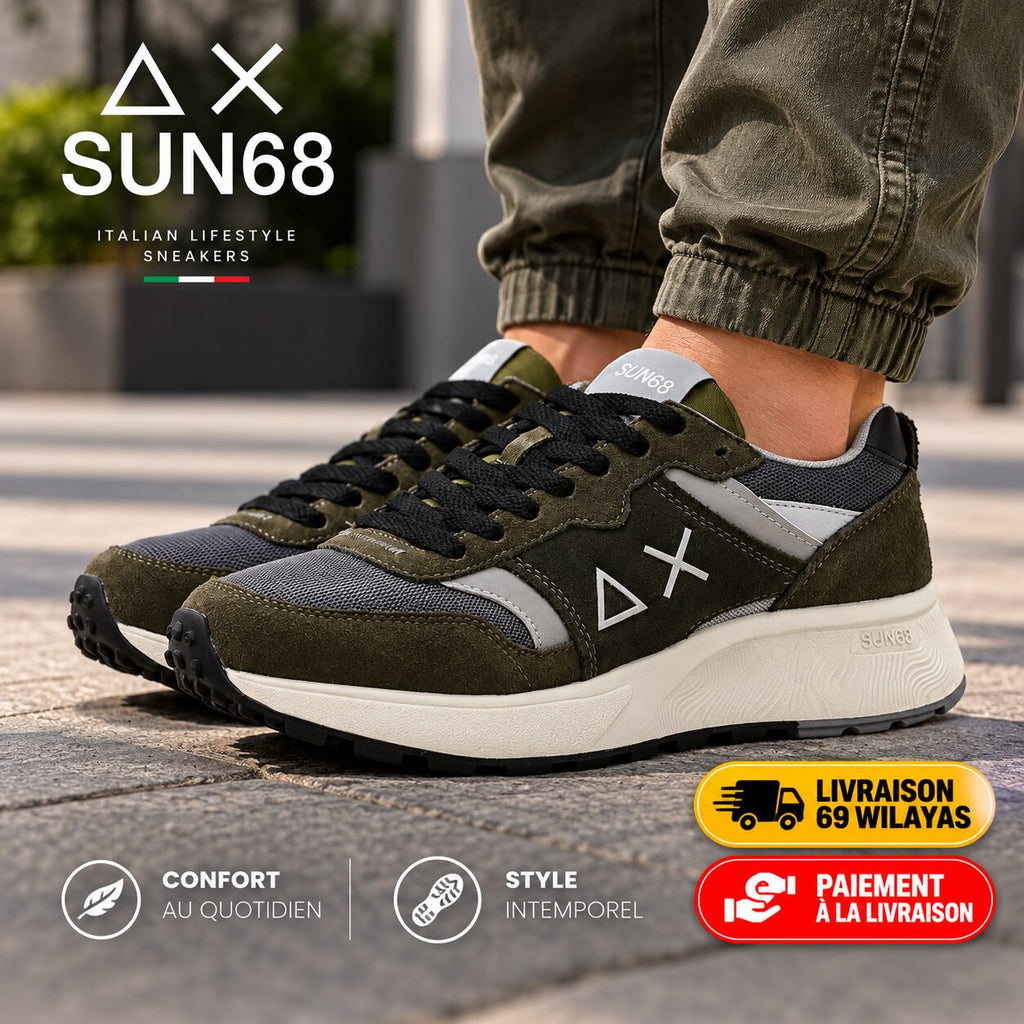 SUN68 Sun Daddy Nylon and Suede Sneakers, Military Green
