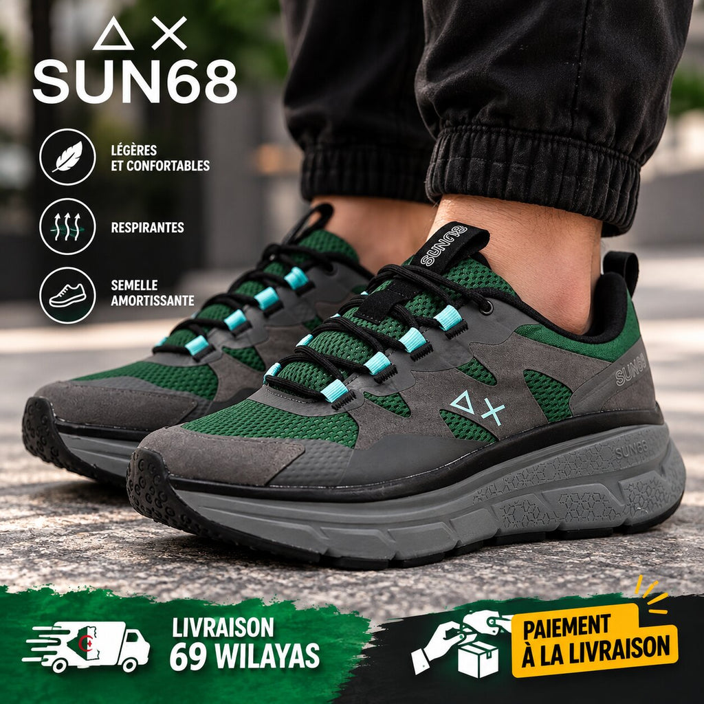 SUN68 Jupiter Sporty Sneakers, Dark Green