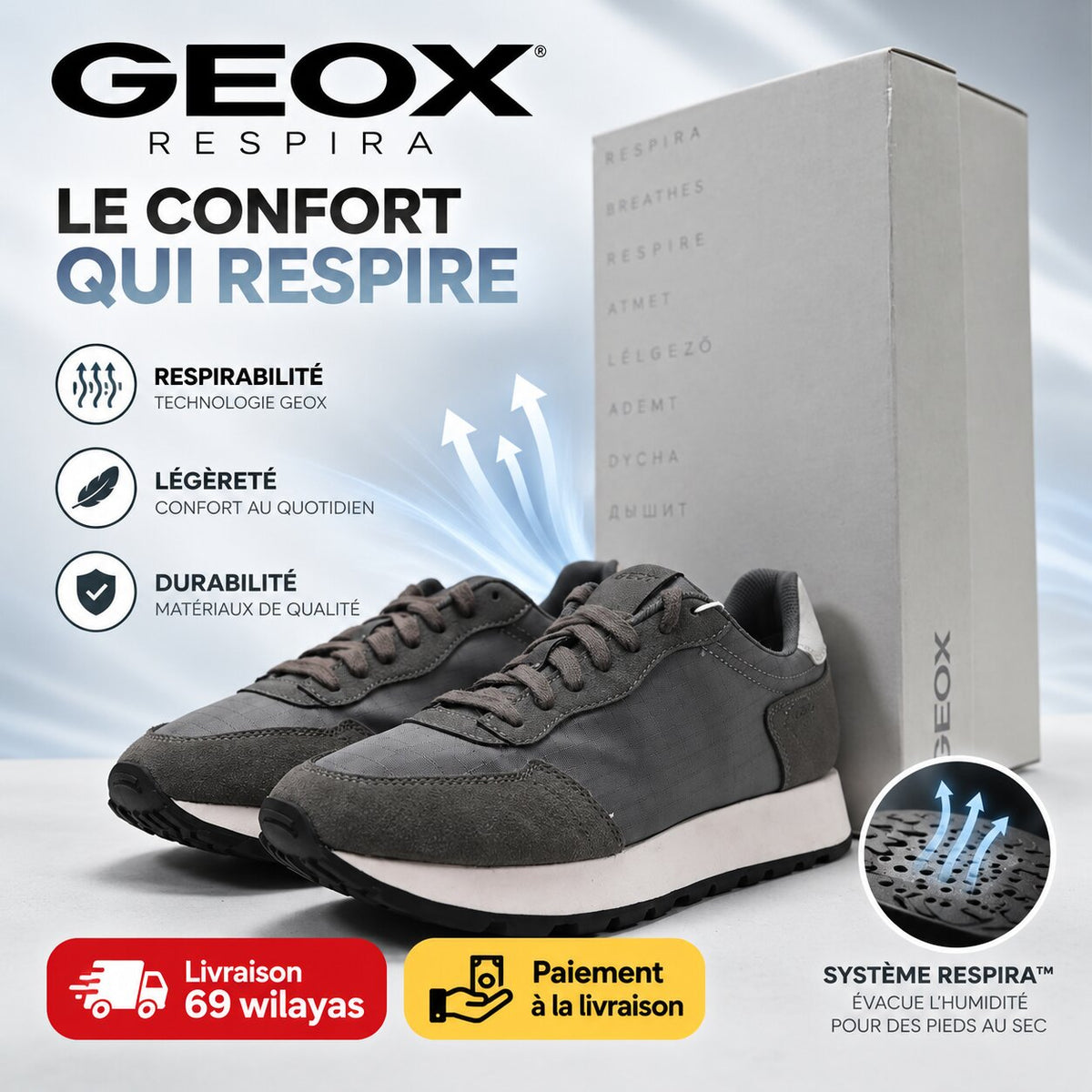 Geox Craft Pace Leather Sneakers, Navy