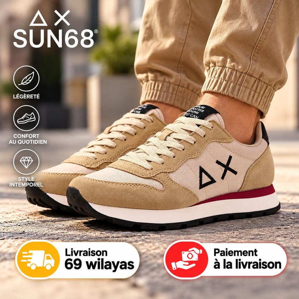 SUN68 Tom Nylon and Suede Sneakers, Beige