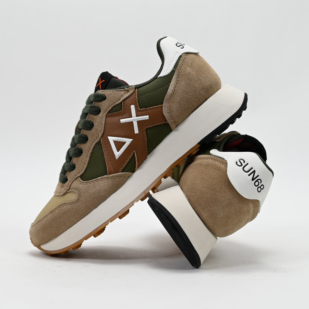 SUN68 Jaki Bicolor Sneakers, Beige/Green/Brown