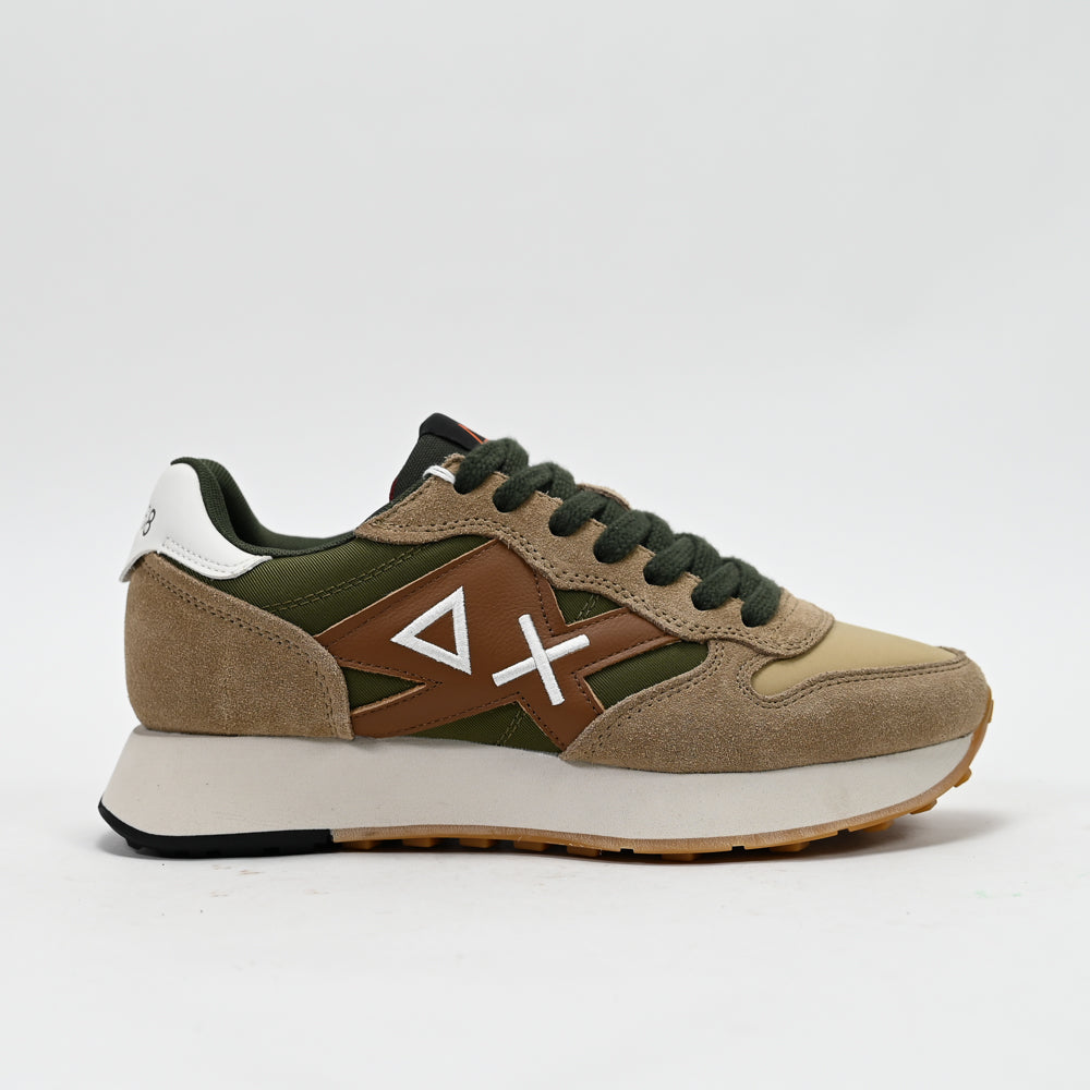 SUN68 Jaki Bicolor Sneakers, Beige/Green/Brown