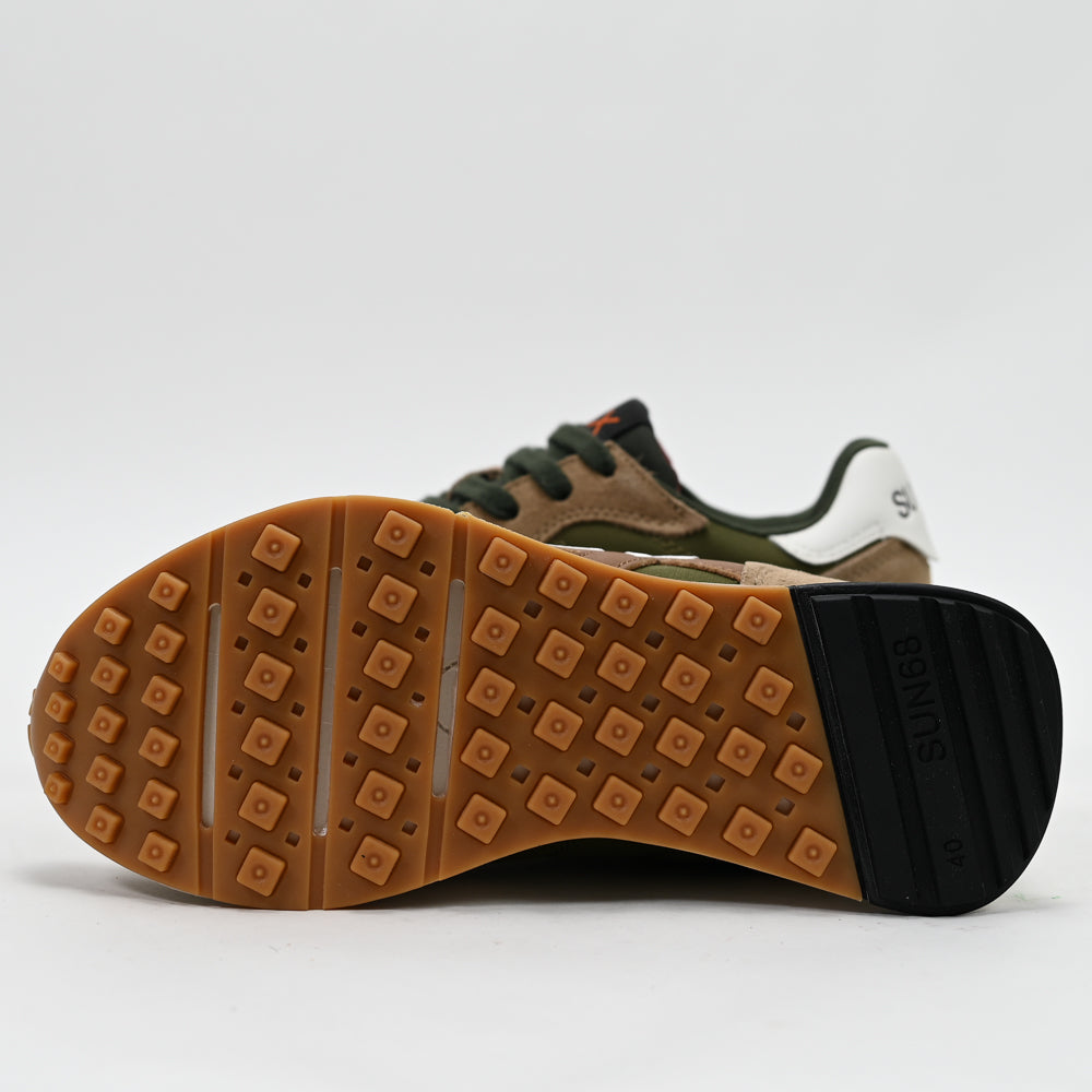 SUN68 Jaki Bicolor Sneakers, Beige/Green/Brown
