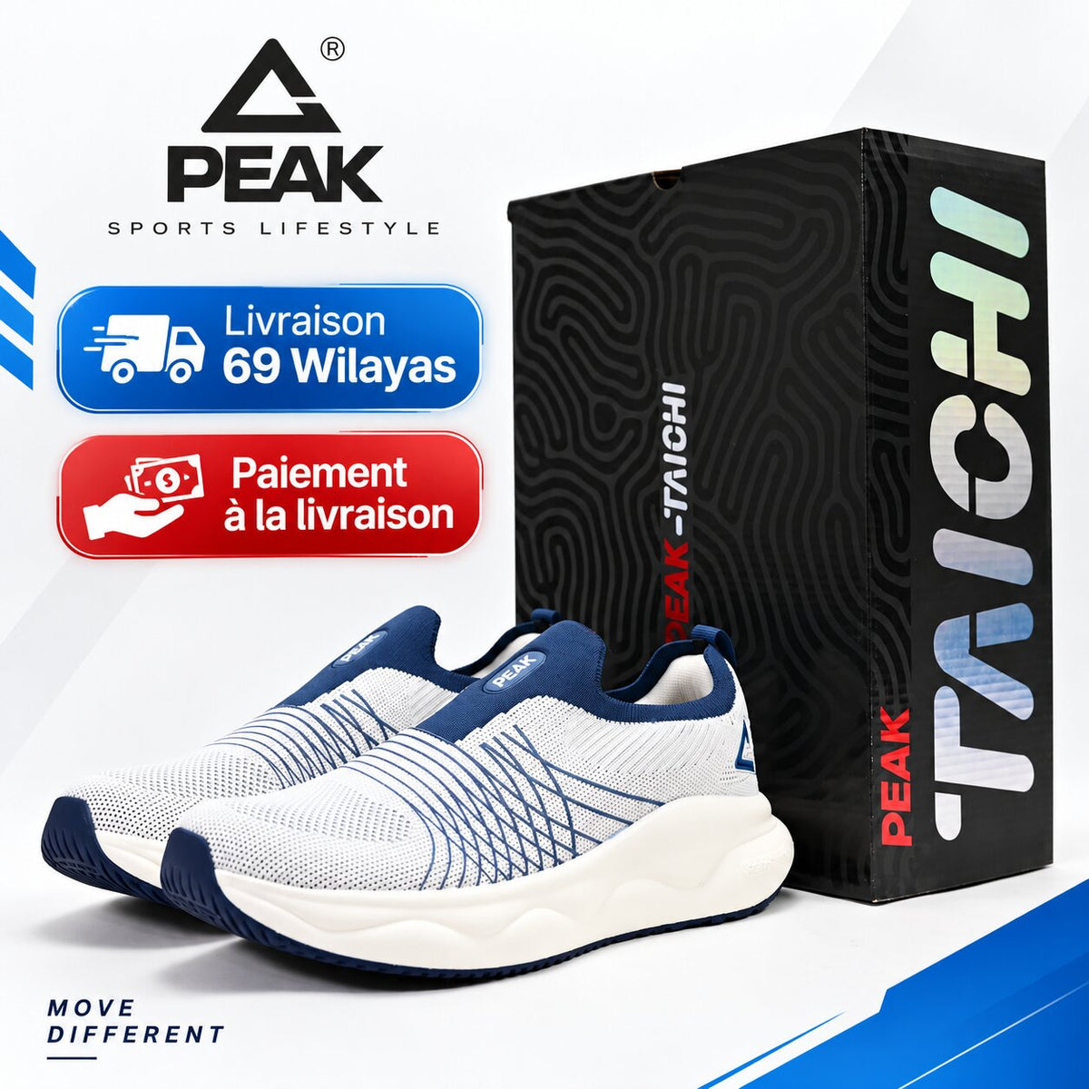 PEAK Casual Shoes, White/Navy
