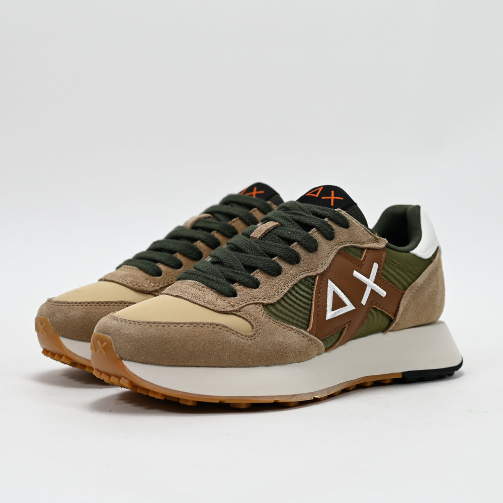 SUN68 Jaki Bicolor Sneakers, Beige/Green/Brown