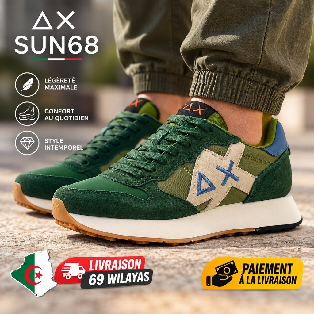 SUN68 Jaki Bicolor Men's Sneakers, Dark Green