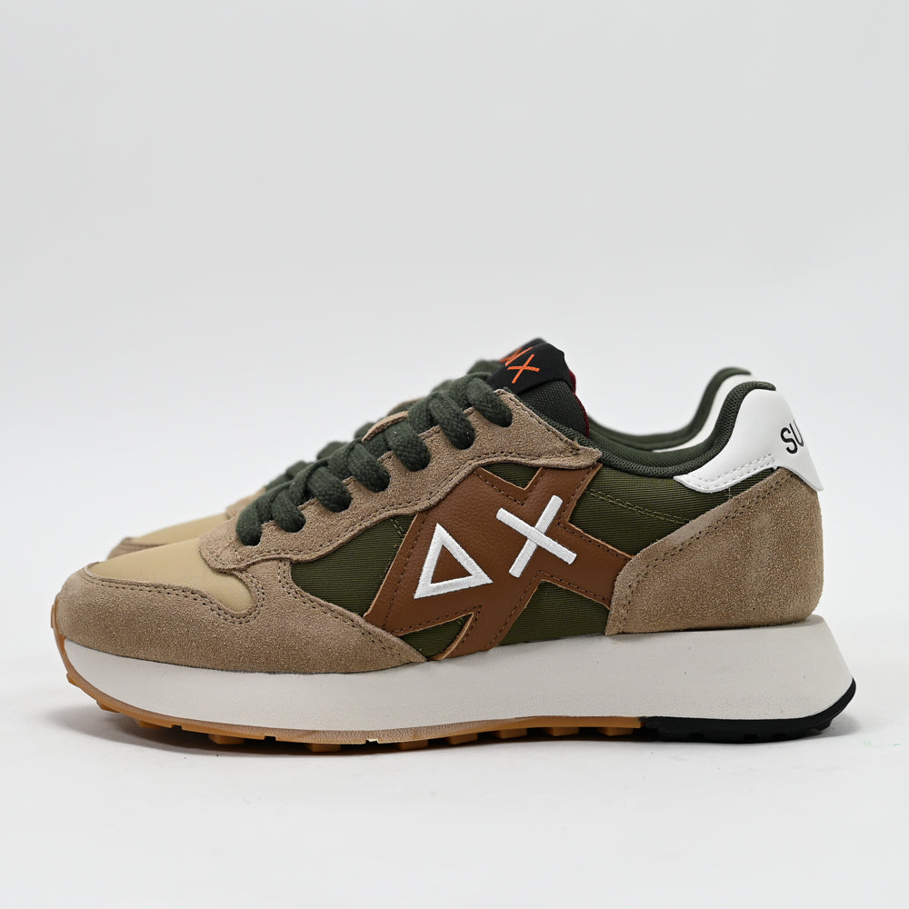 SUN68 Jaki Bicolor Sneakers, Beige/Green/Brown