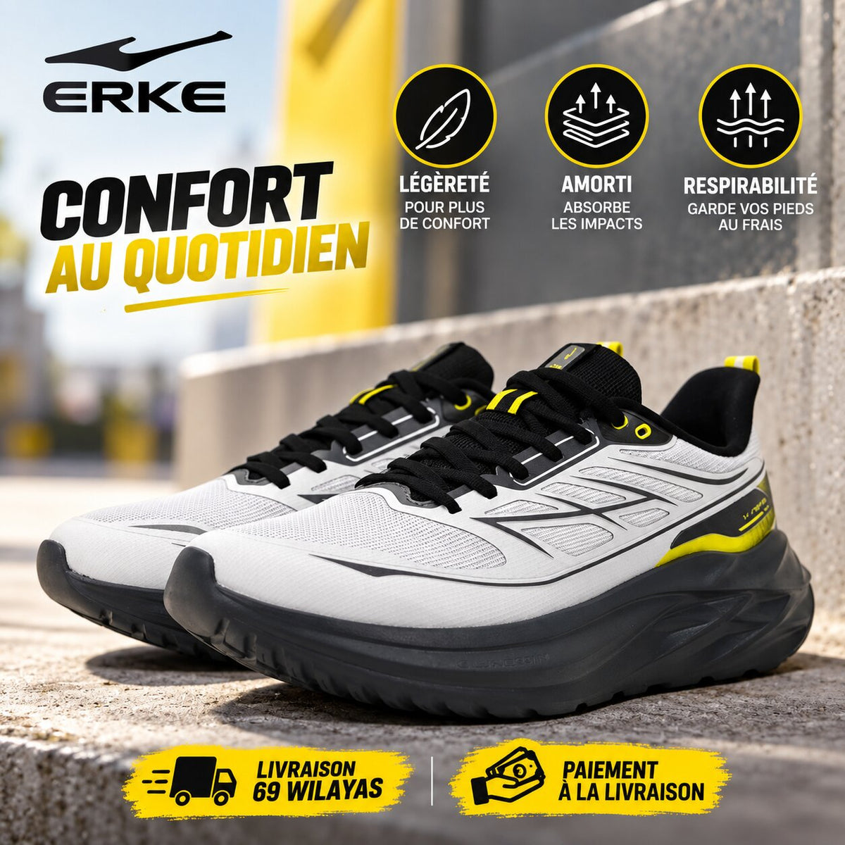 ERKE Men's Running Shoes, Grey/Charcoal