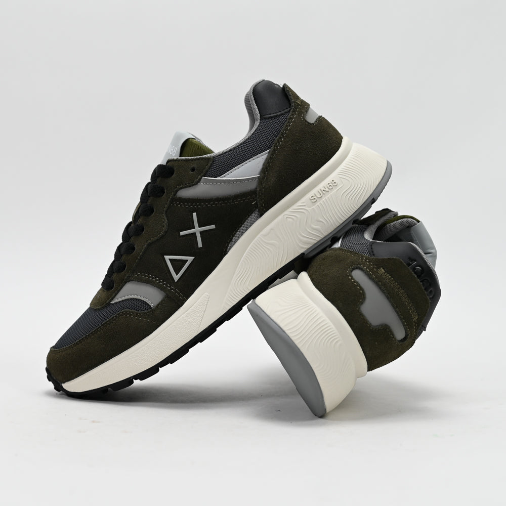 SUN68 Sun Daddy Nylon and Suede Sneakers, Military Green