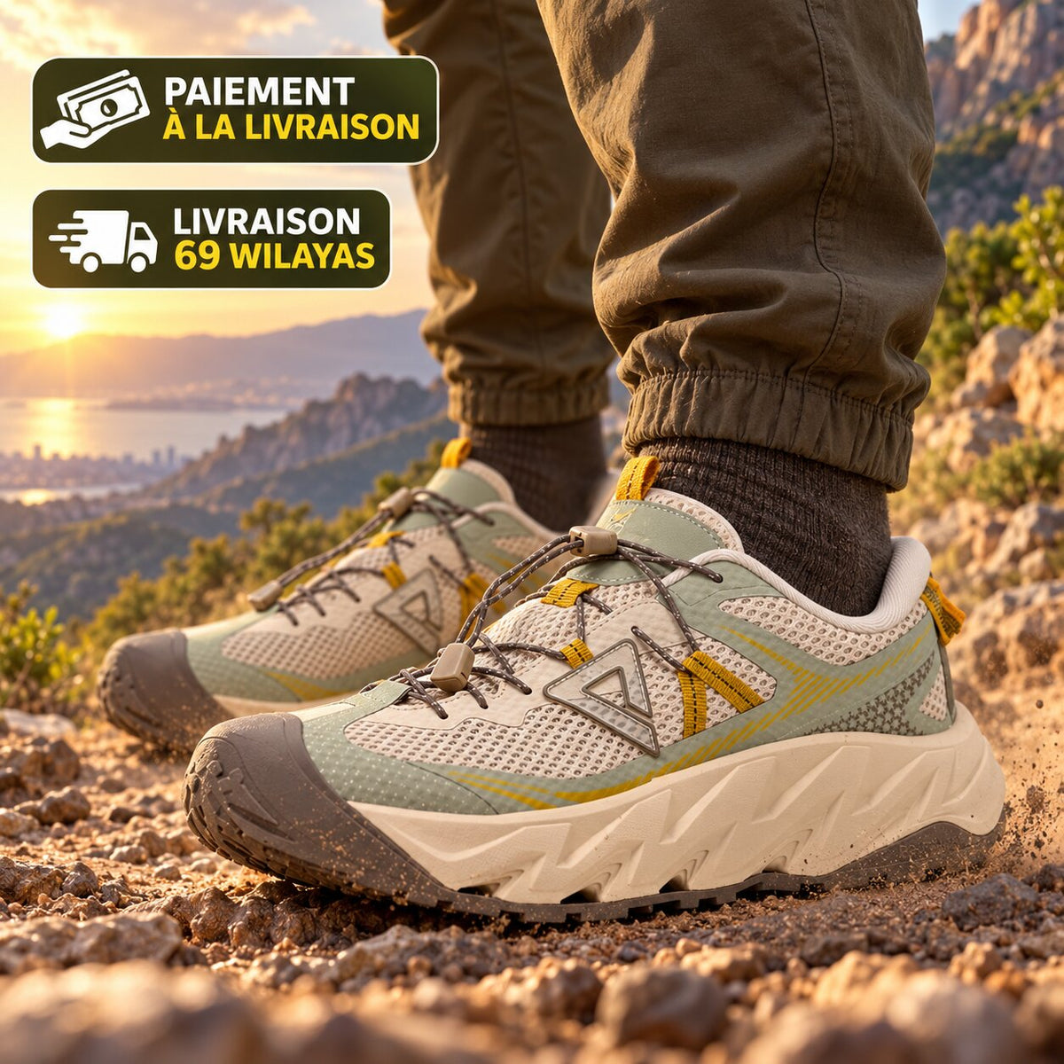 PEAK Taichi Outdoor Shoes, Light Khaki/Iron Grey/Green